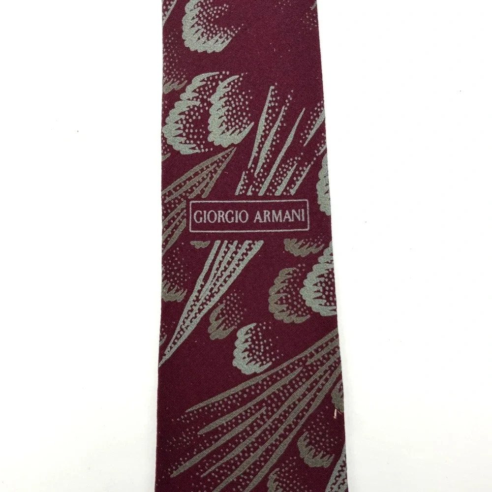 Vintage 70s Giorgio Armani 100% Silk Red Gray Abstract Necktie 57
